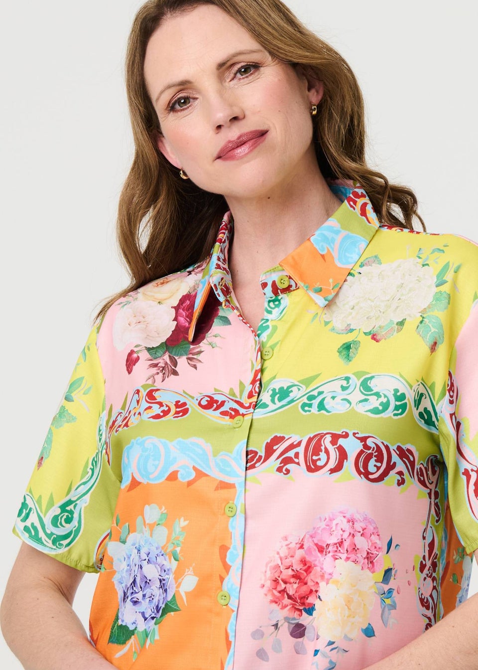 Izabel London Yellow Mosaic Print Short Sleeve Relaxed Shirt