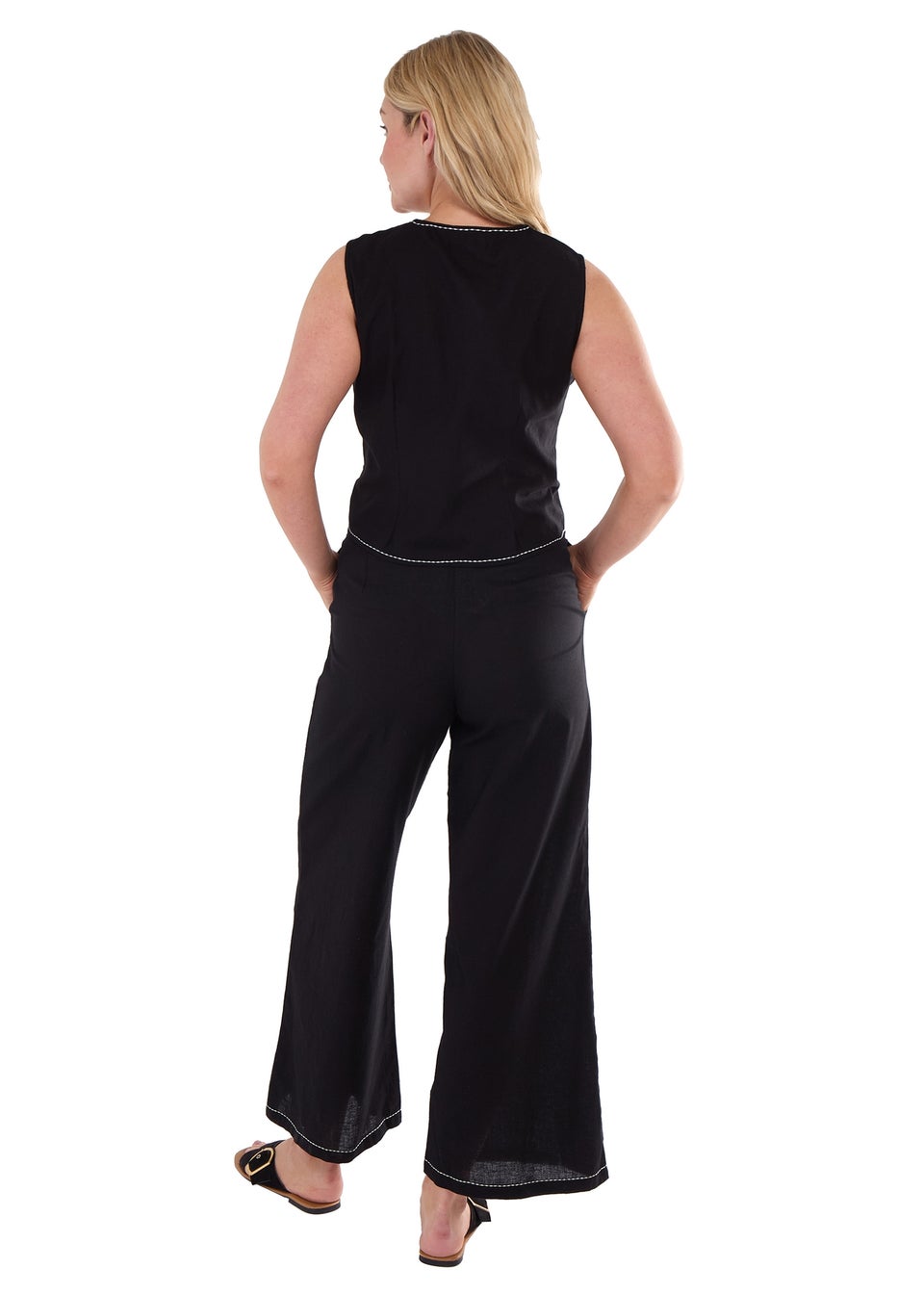 Gini London Black Cotton Contrast Stitch Detail Waist Coat