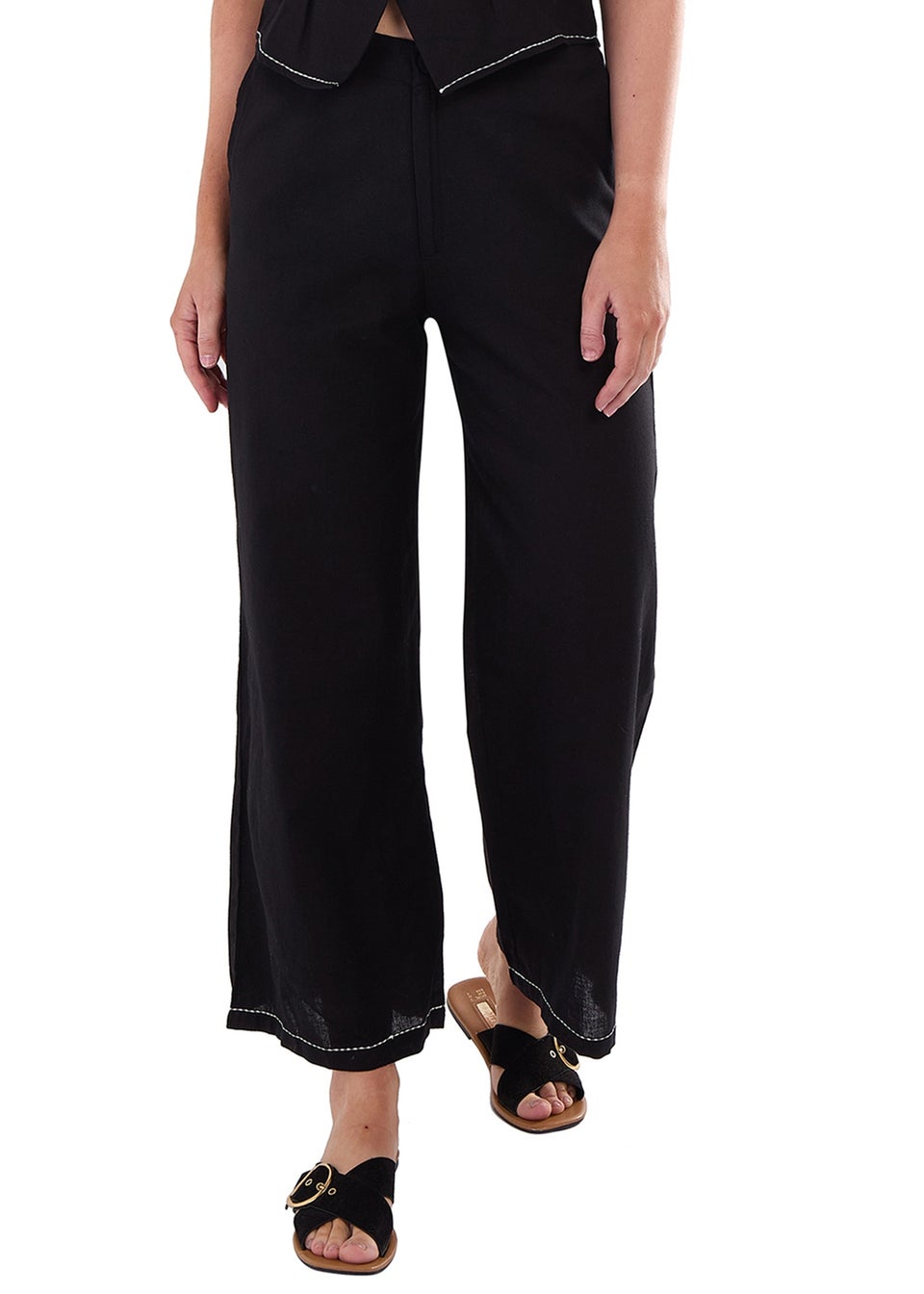 Gini London Black Contrast Embroidery Stitch Detail Trouser