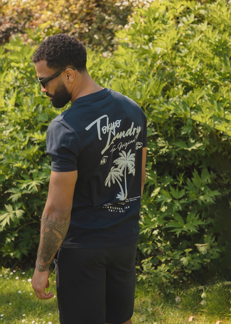 Tokyo Laundry Navy Beach Logo T-Shirt & Jogger Short Set