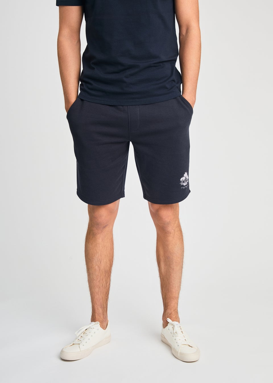 Tokyo Laundry Navy Beach Logo T-Shirt & Jogger Short Set