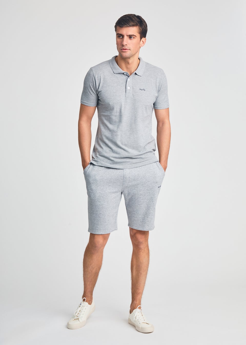 Tokyo Laundry Light Grey 2-Piece Polo Shirt & Shorts Outfit Set