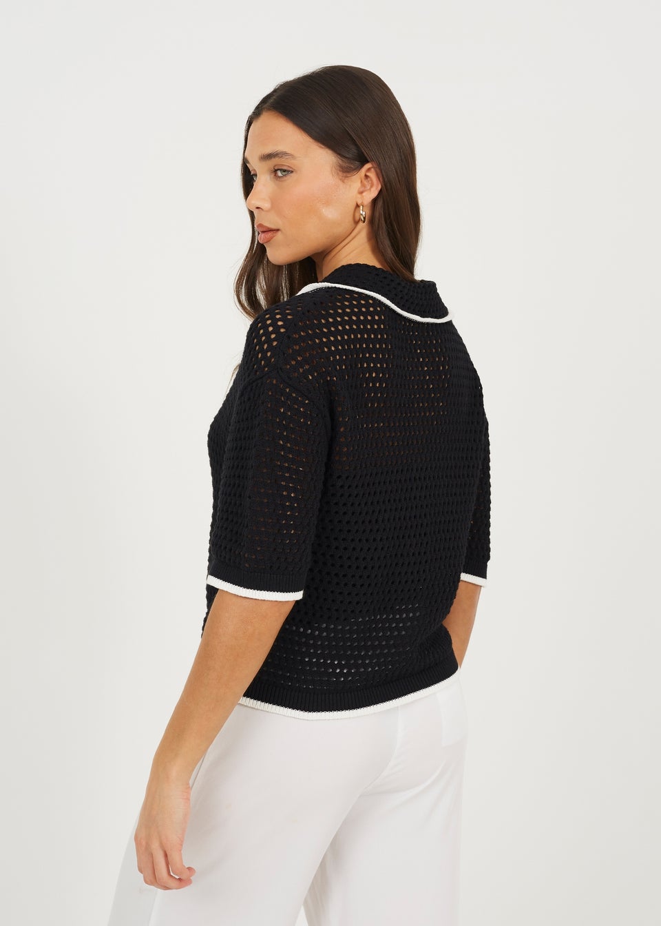 Brave Soul Black Loose Knit Collared Blouse