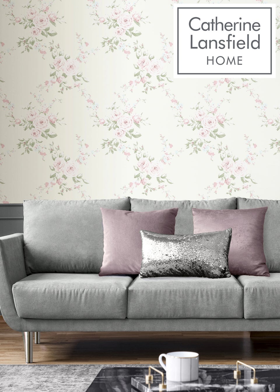 Catherine Lansfield Canterbury Floral Cream & Pink