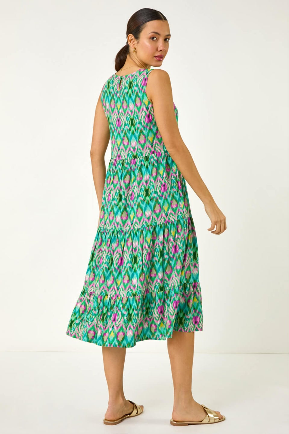 Roman Green Abstract Print Smock Midi Dress