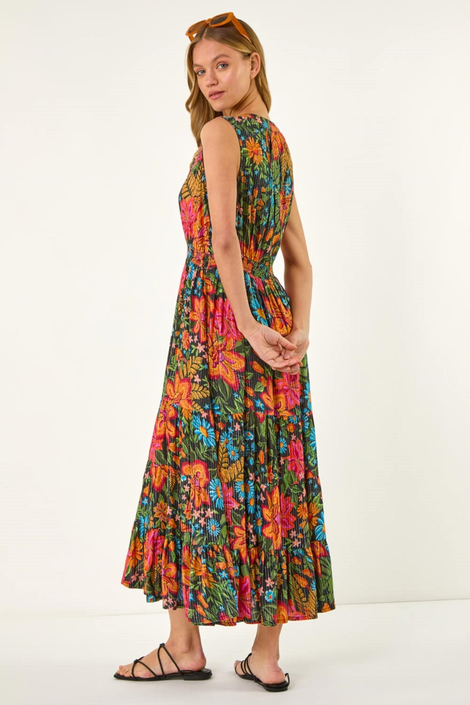 Roman Red Floral Shirred Maxi Dress