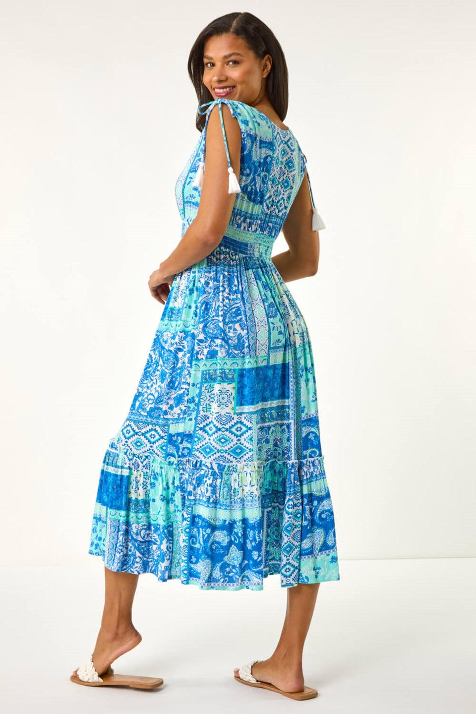 Roman Light Blue Patchwork Shimmer Maxi Dress