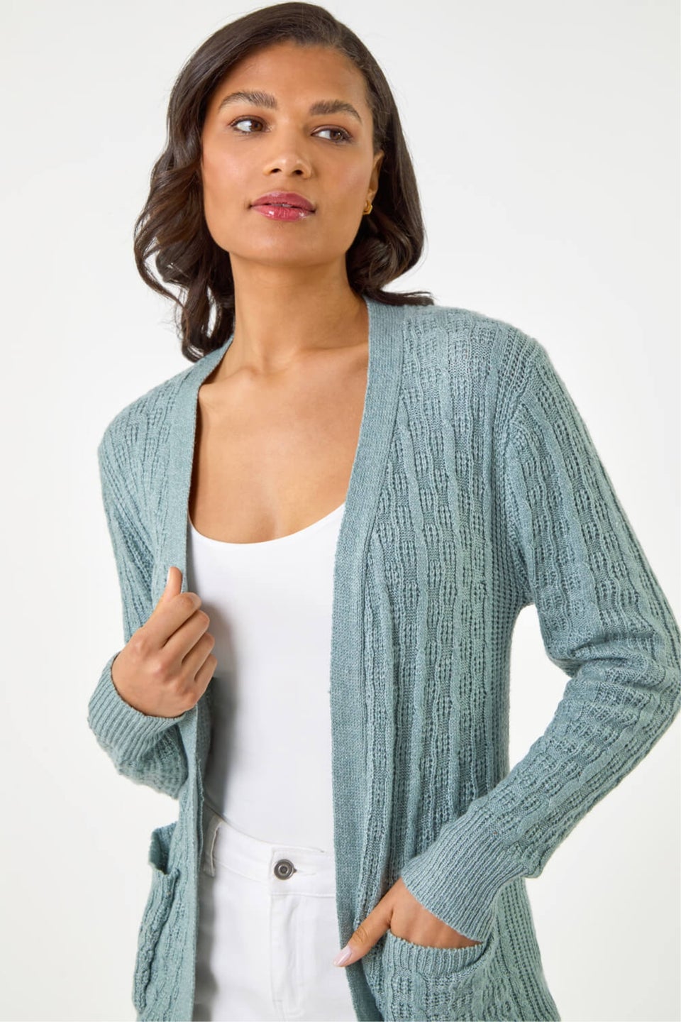 Roman Grey Textured Longline Knit Cardigan