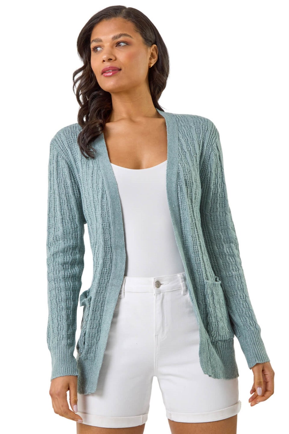 Roman Grey Textured Longline Knit Cardigan