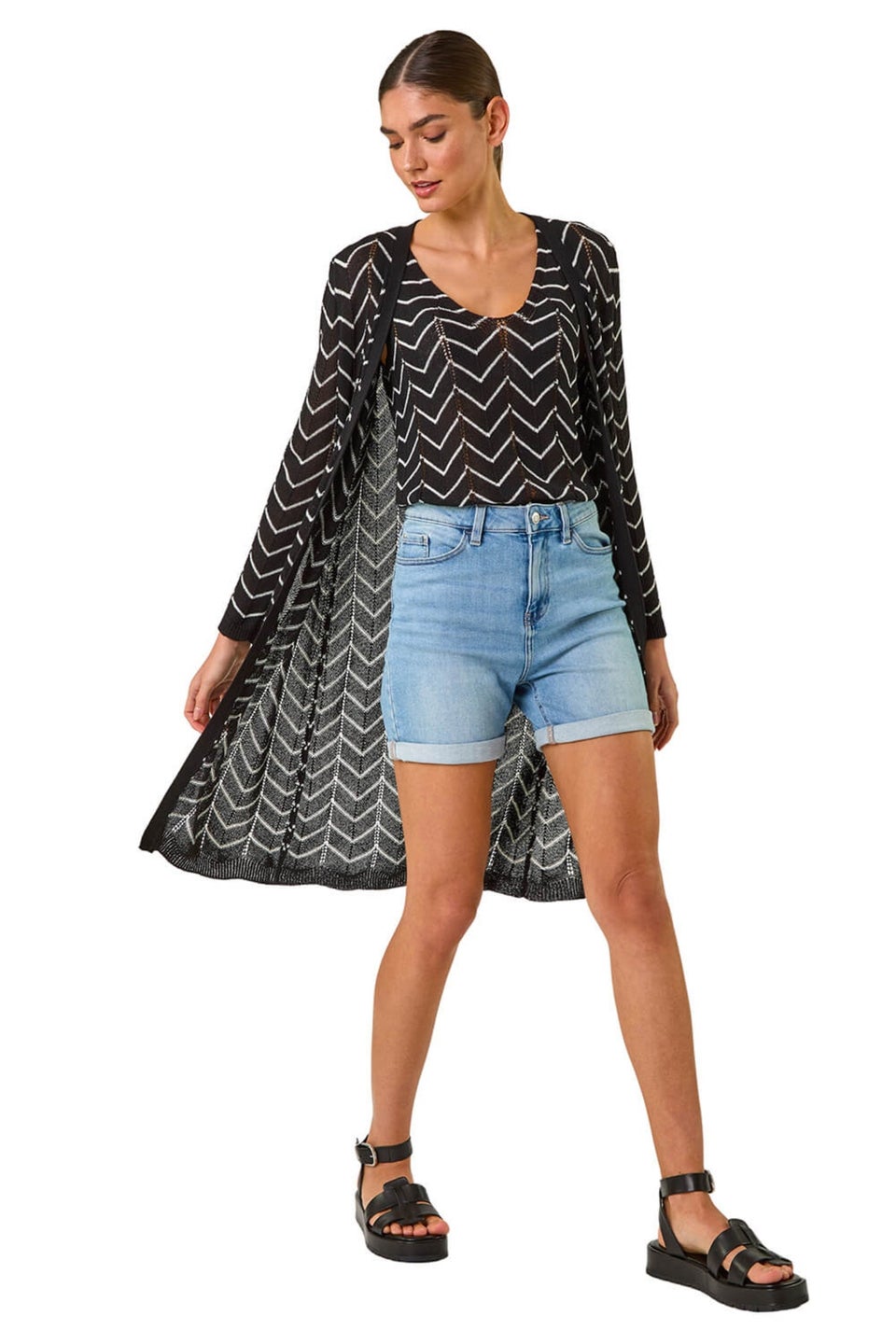 Roman Black Zig Zag Longline Cardigan
