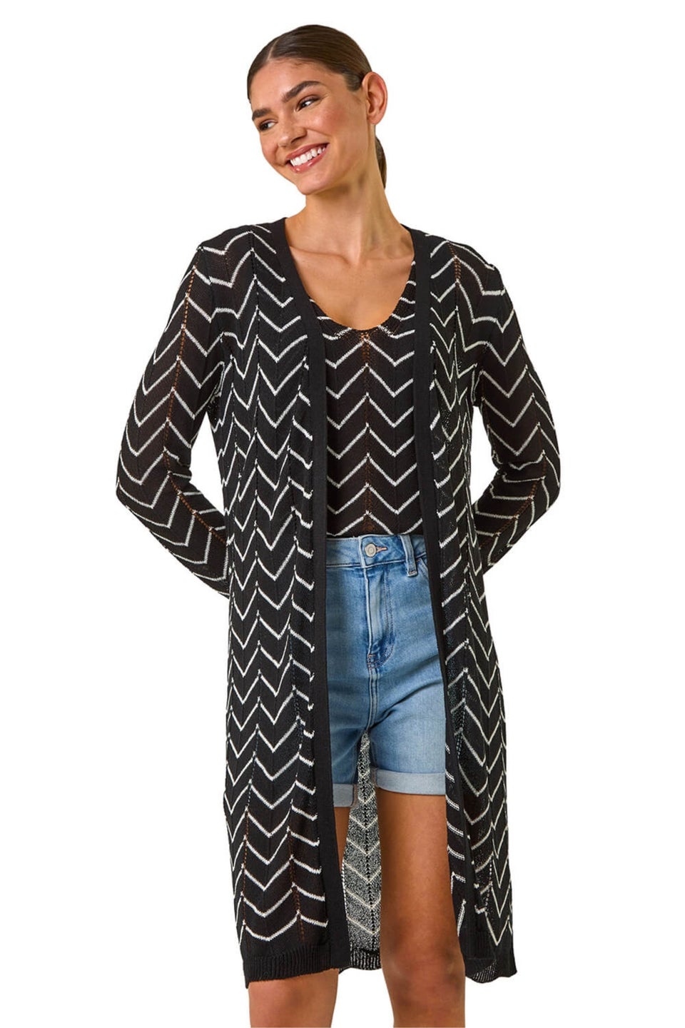 Roman Black Zig Zag Longline Cardigan