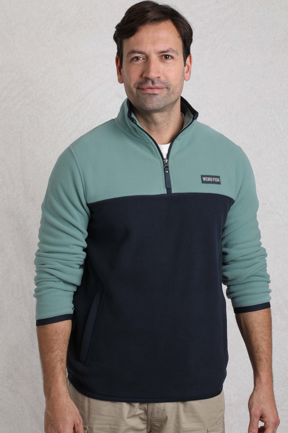 Weird Fish Mineral Blue Tristan 1/4 Zip Colour Block Microfleece