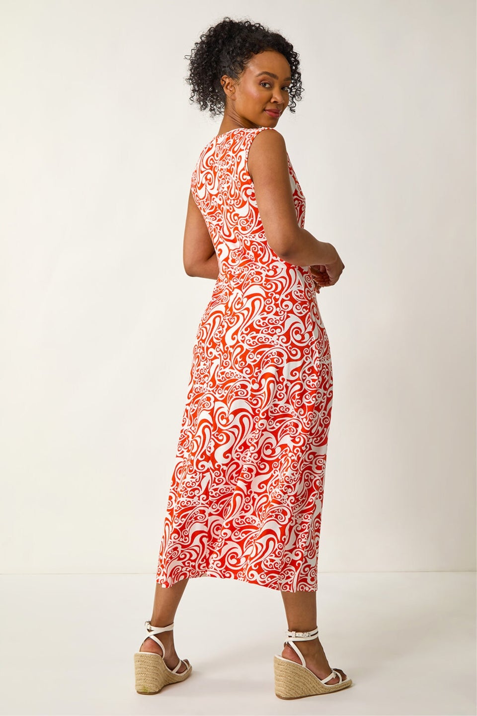 Roman Orange Petite Abstract Print Wrap Midi Dress