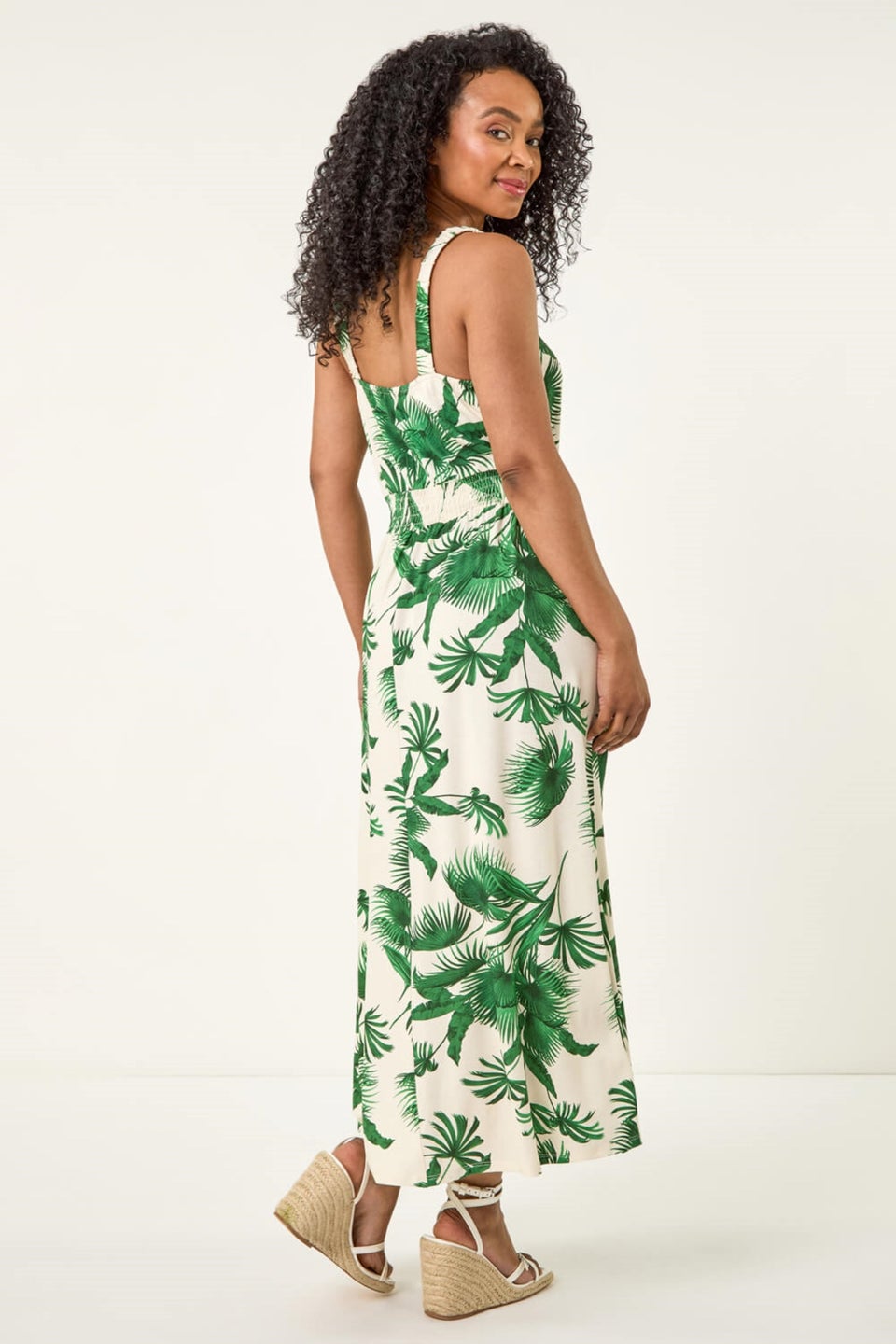Roman Green Petite Tropical Strappy Midi Dress