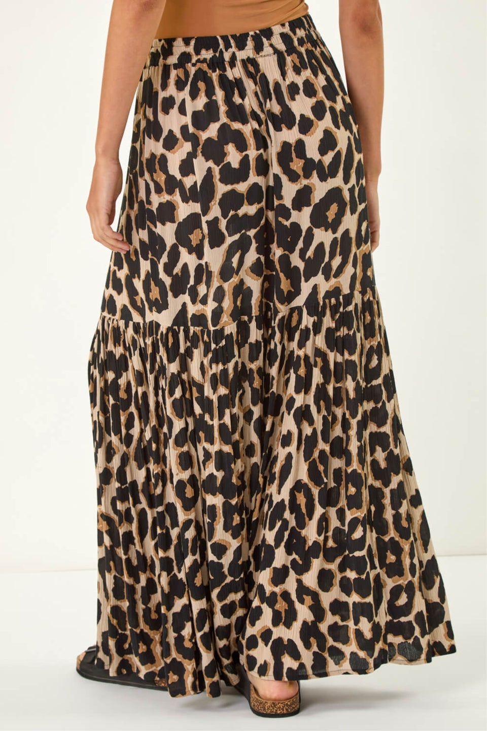 Roman Natural Animal Print Tiered Maxi Skirt