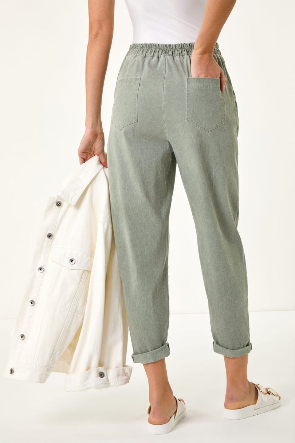 Roman Khaki Seam Detail Cropped Stretch Trouser