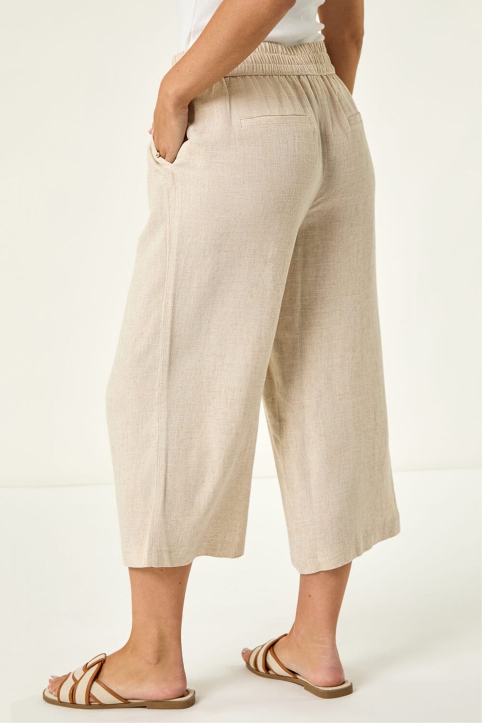 Roman Natural Petite Linen Mix Cropped Trouser