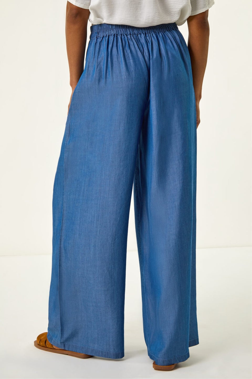 Roman Denim Pleated Full Length Wide Leg Trouser