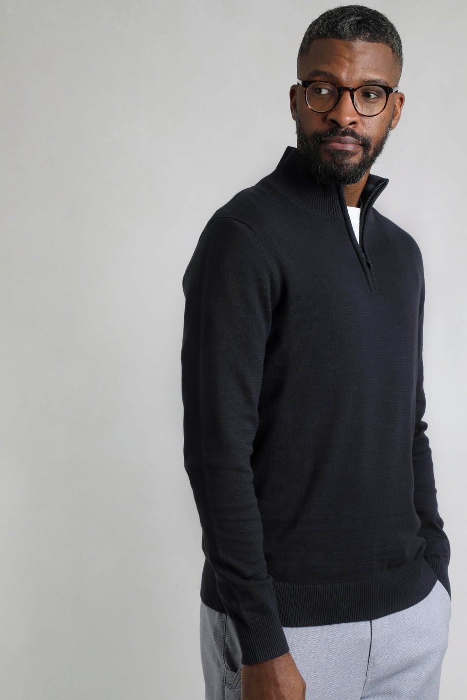 Weird Fish Navy Baxter Fine Knit 1/4 Zip Jumper