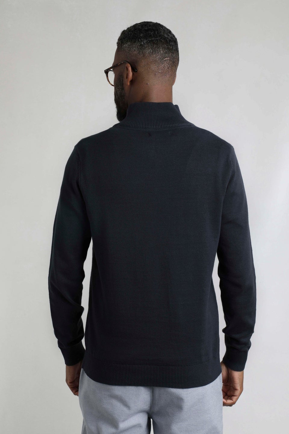Weird Fish Navy Baxter Fine Knit 1/4 Zip Jumper