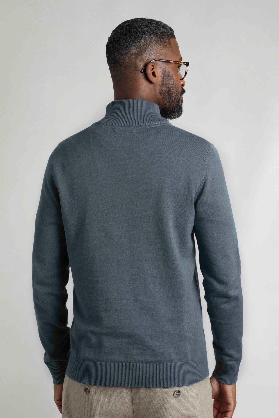 Weird Fish Grey/Blue Baxter Fine Knit 1/4 Zip Jumper