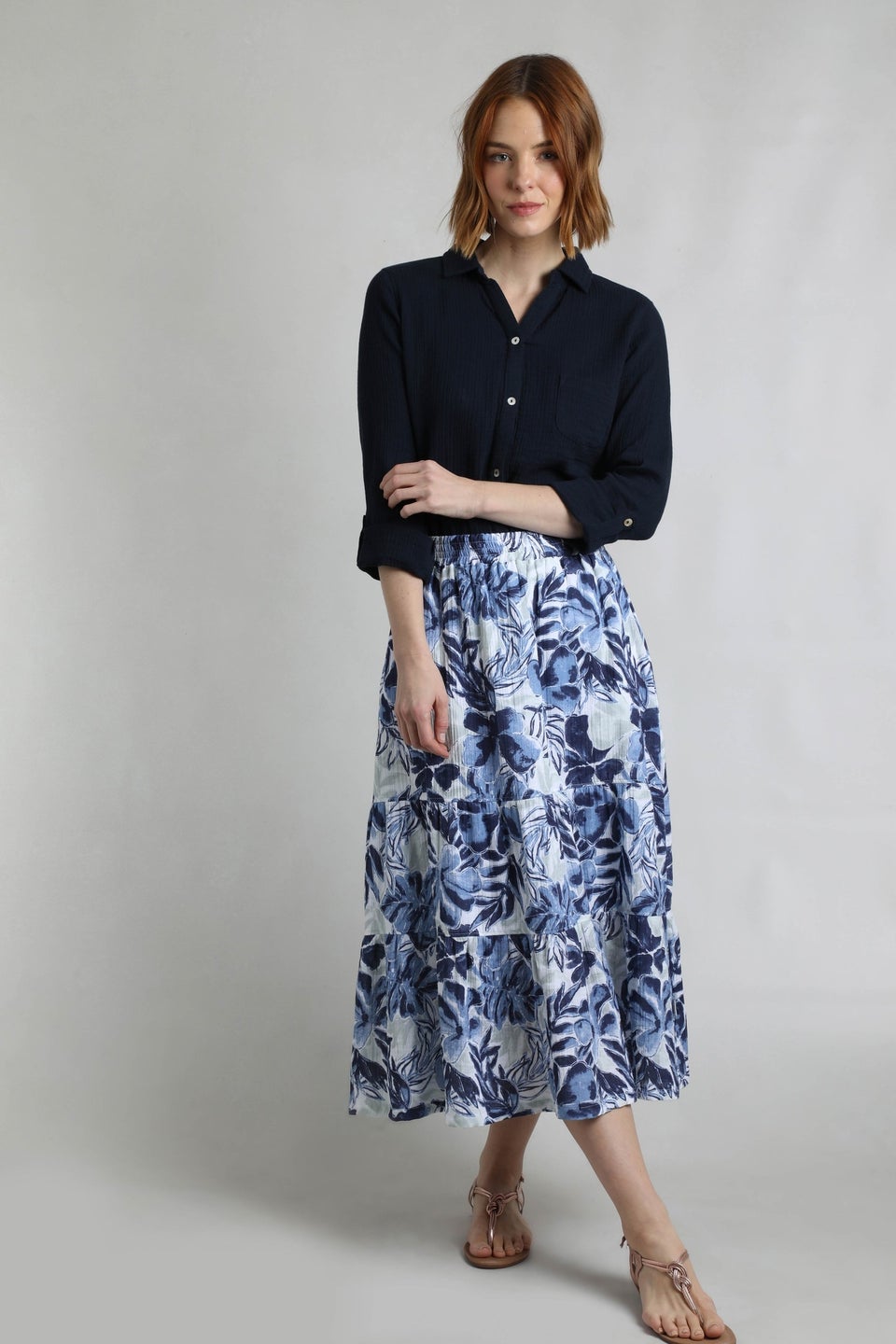Weird Fish Estate Blue Harini Double Cloth Printed Midi Skirt
