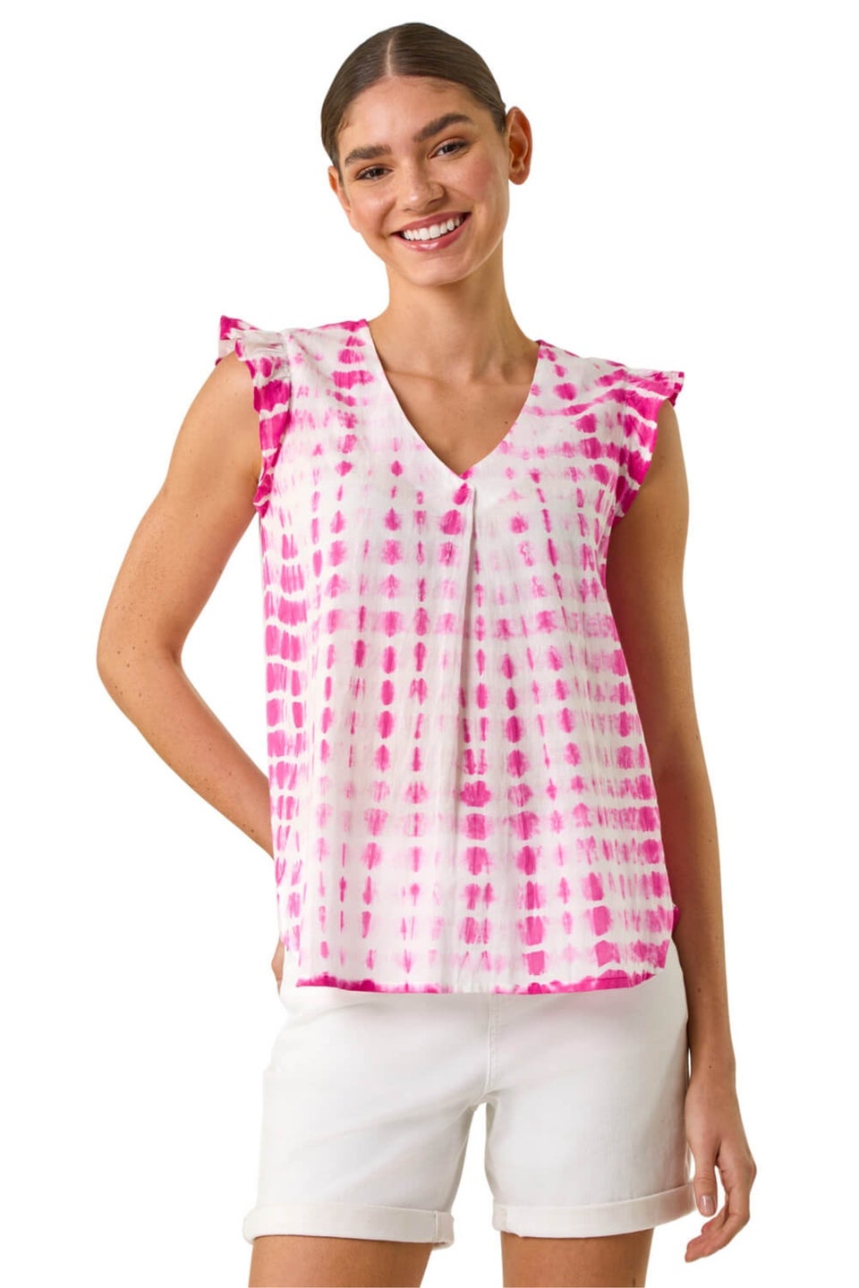 Roman Cerise Pleated Tie Dye Frill Top