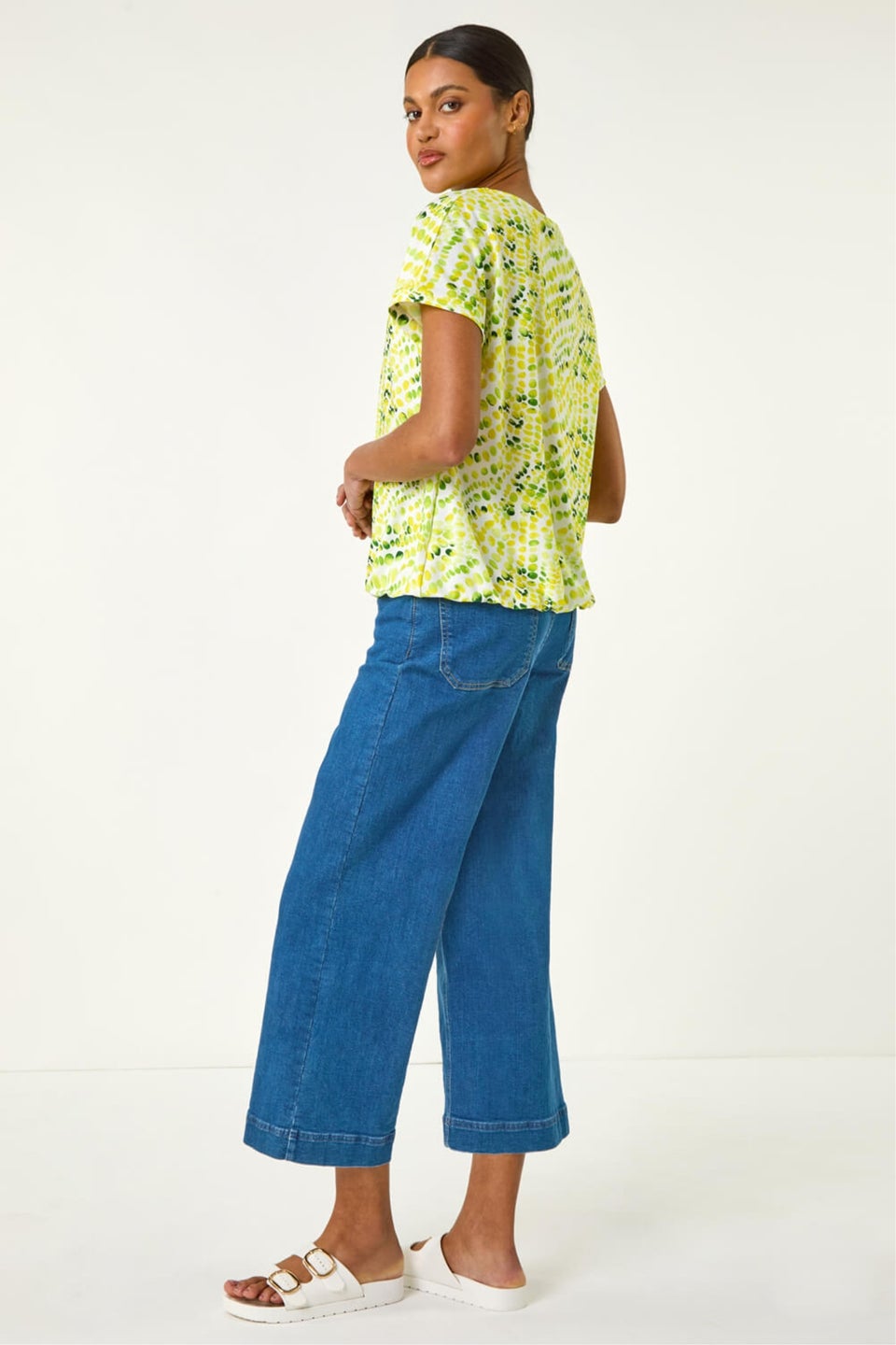 Roman Yellow Abstract Print Bubble Hem Top