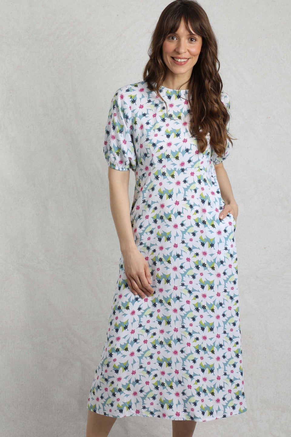 Weird Fish Washed Blue Everly  Printed Dress