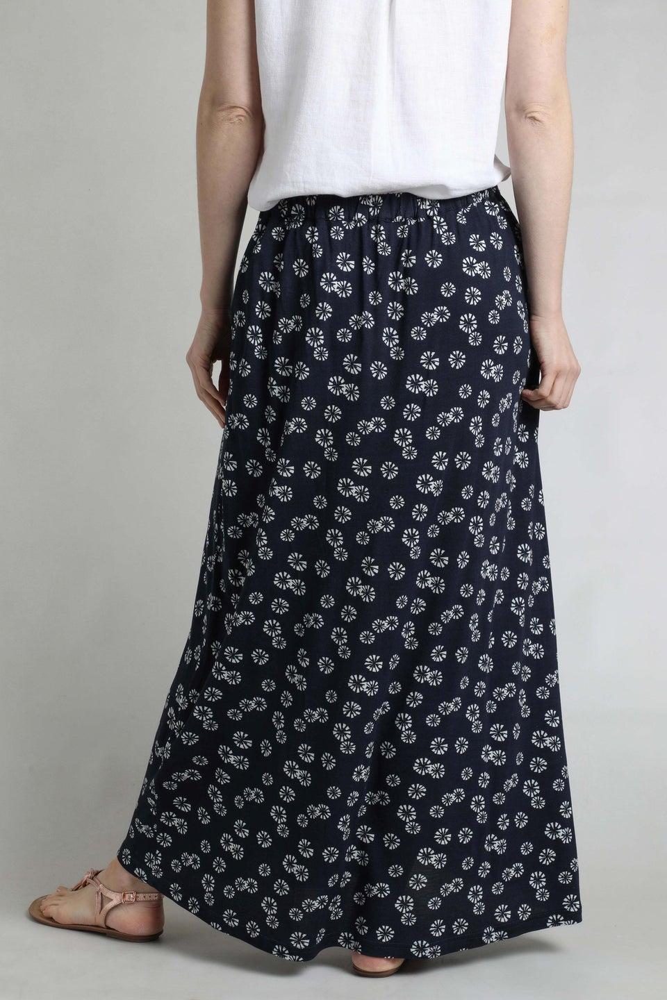 Weird Fish Navy Blue Medivet Printed Jersey Maxi Skirt