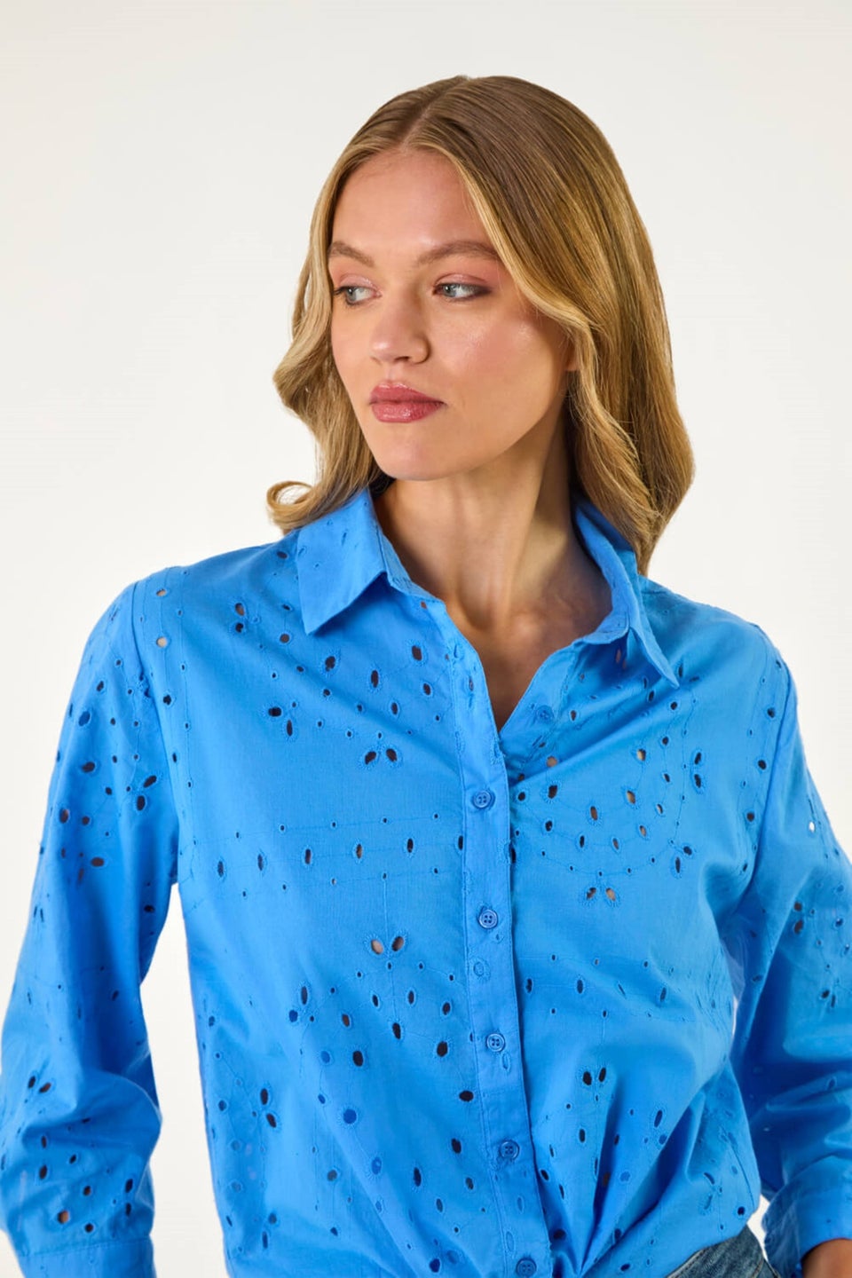 Roman Blue Broderie Tie Hem Shirt