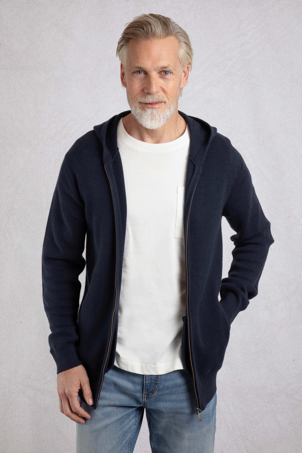 Weird Fish Navy Samuel Knitted Full Zip Hooded Jumper