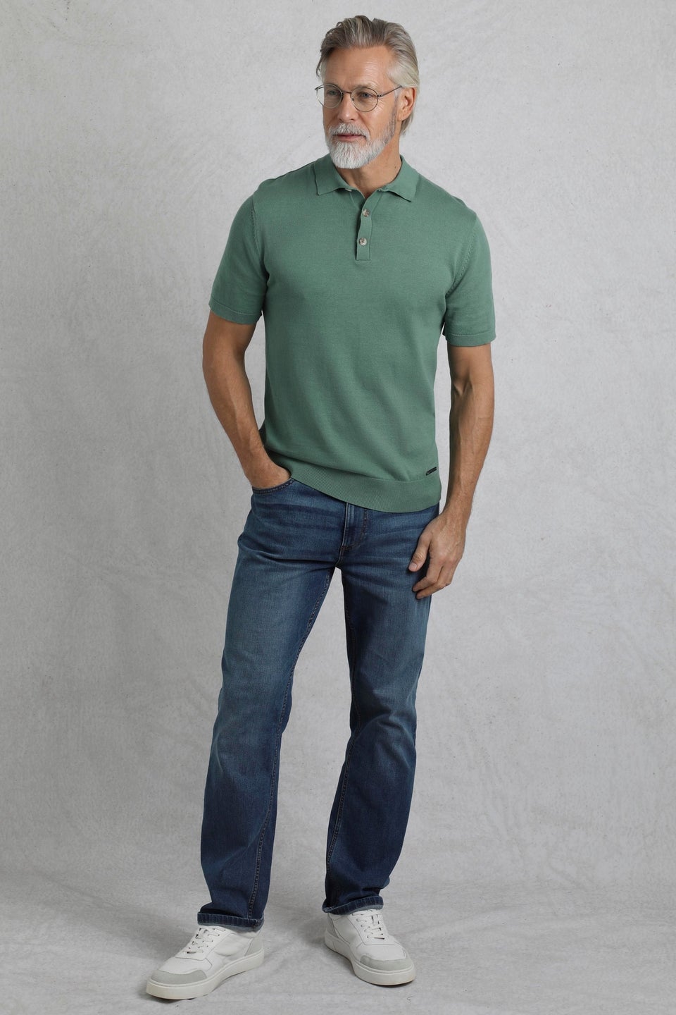 Weird Fish Grey/Blue Quentin Short Sleeve Knitted Polo Shirt