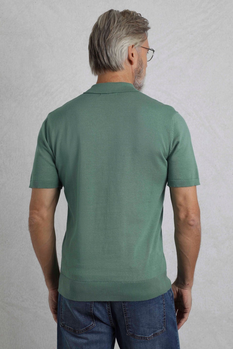 Weird Fish Grey/Blue Quentin Short Sleeve Knitted Polo Shirt