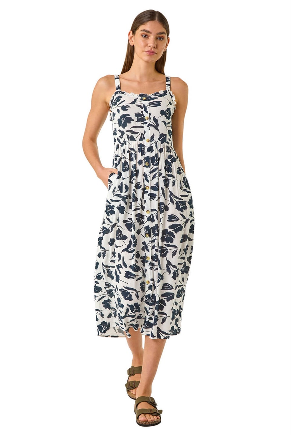 Roman White Floral Print Midi Sundress