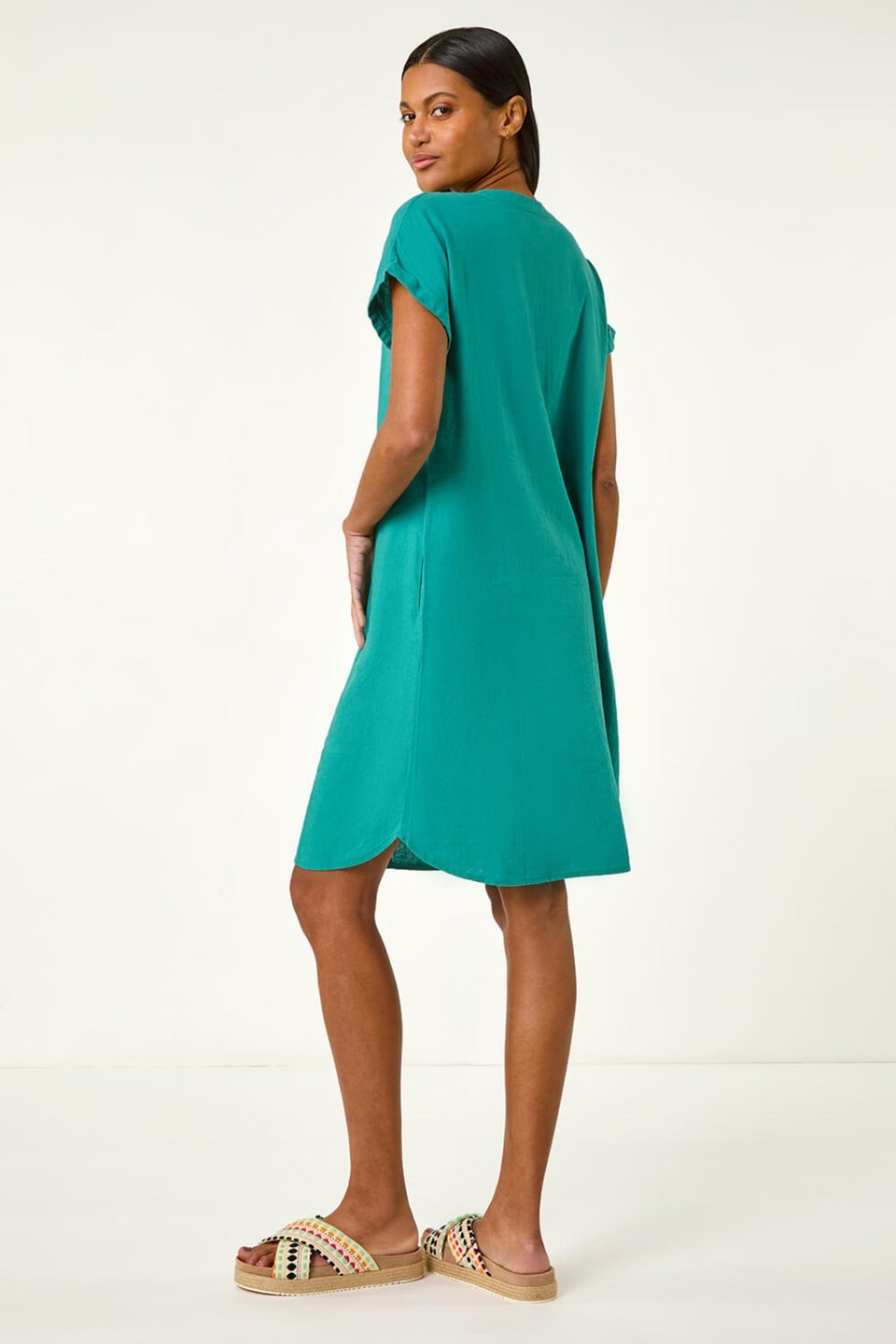 Roman Jade Green Linen Mix Shift Dress