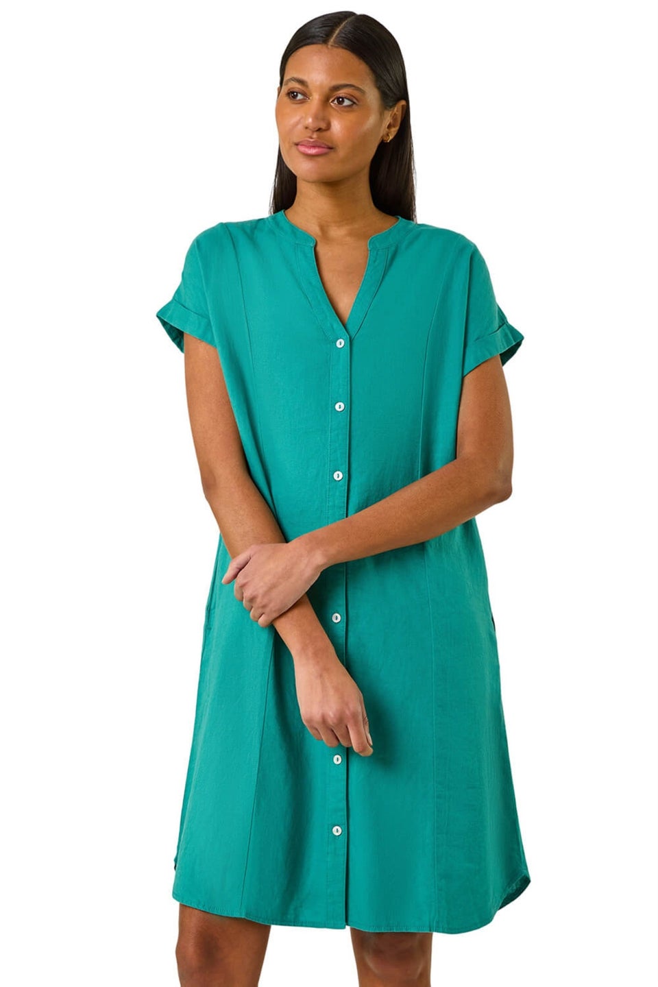 Roman Jade Green Linen Mix Shift Dress