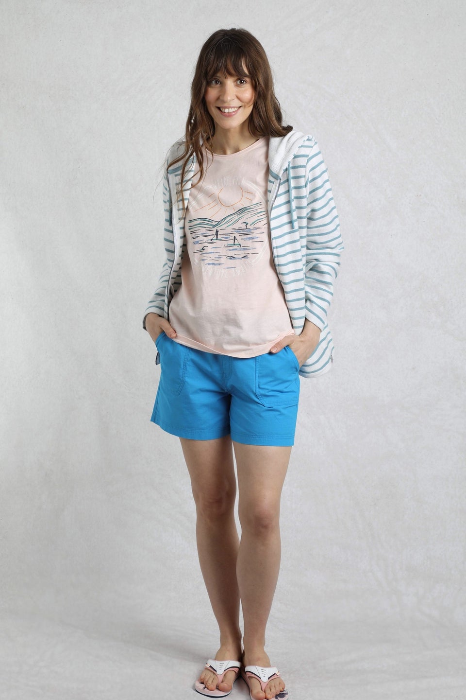 Weird Fish Teal Blue Catalina Striped Full Zip Hoodie