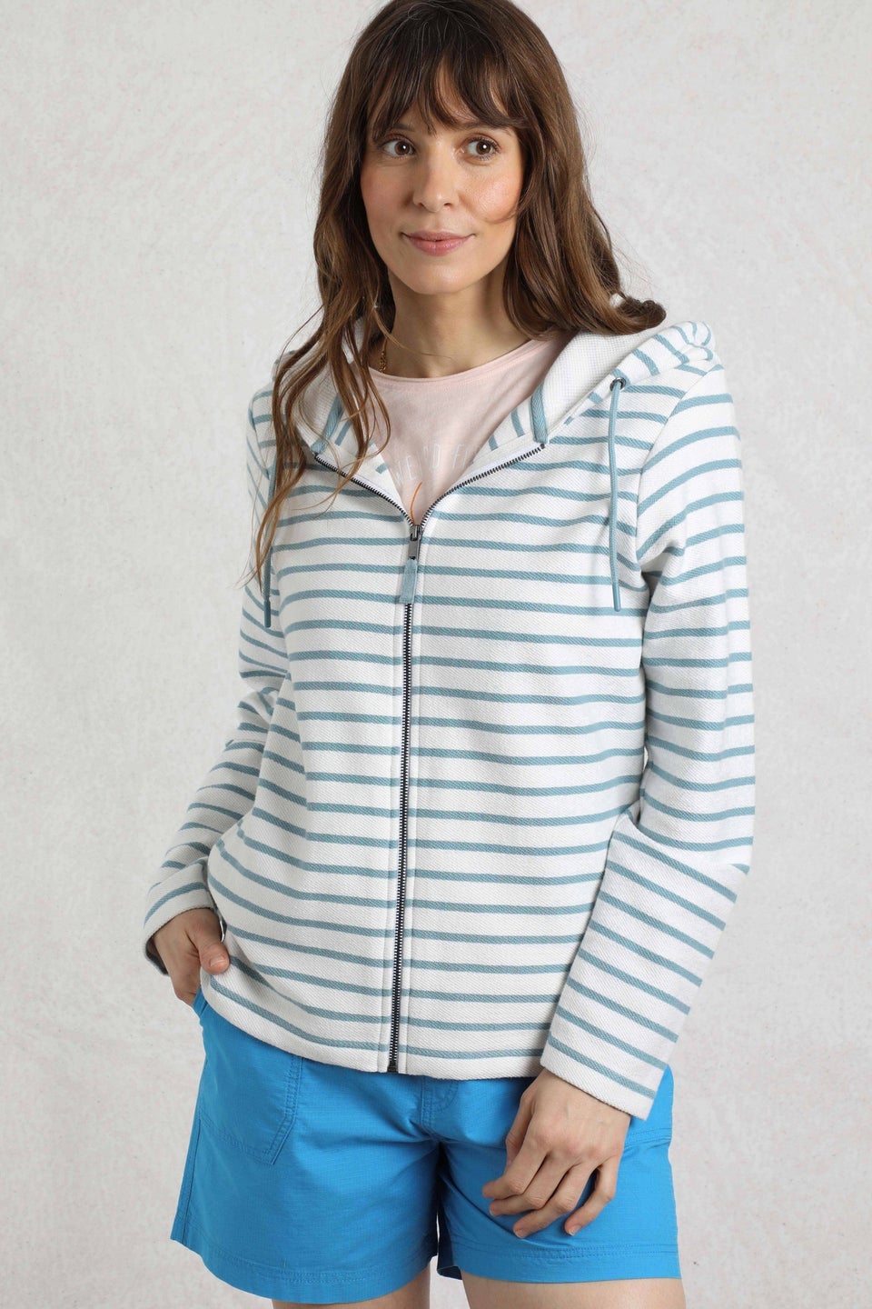 Weird Fish Teal Blue Catalina Striped Full Zip Hoodie
