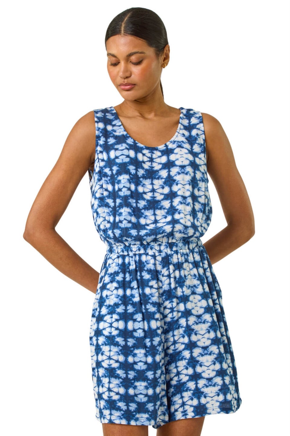 Roman Navy Geo Print Crinkle Pocket Playsuit