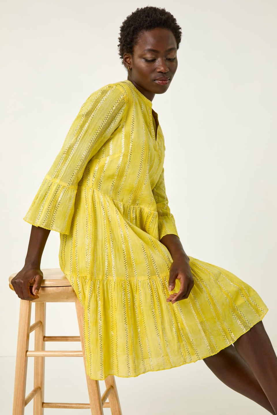 Roman Yellow Tie Dye Shimmer Smock Dress