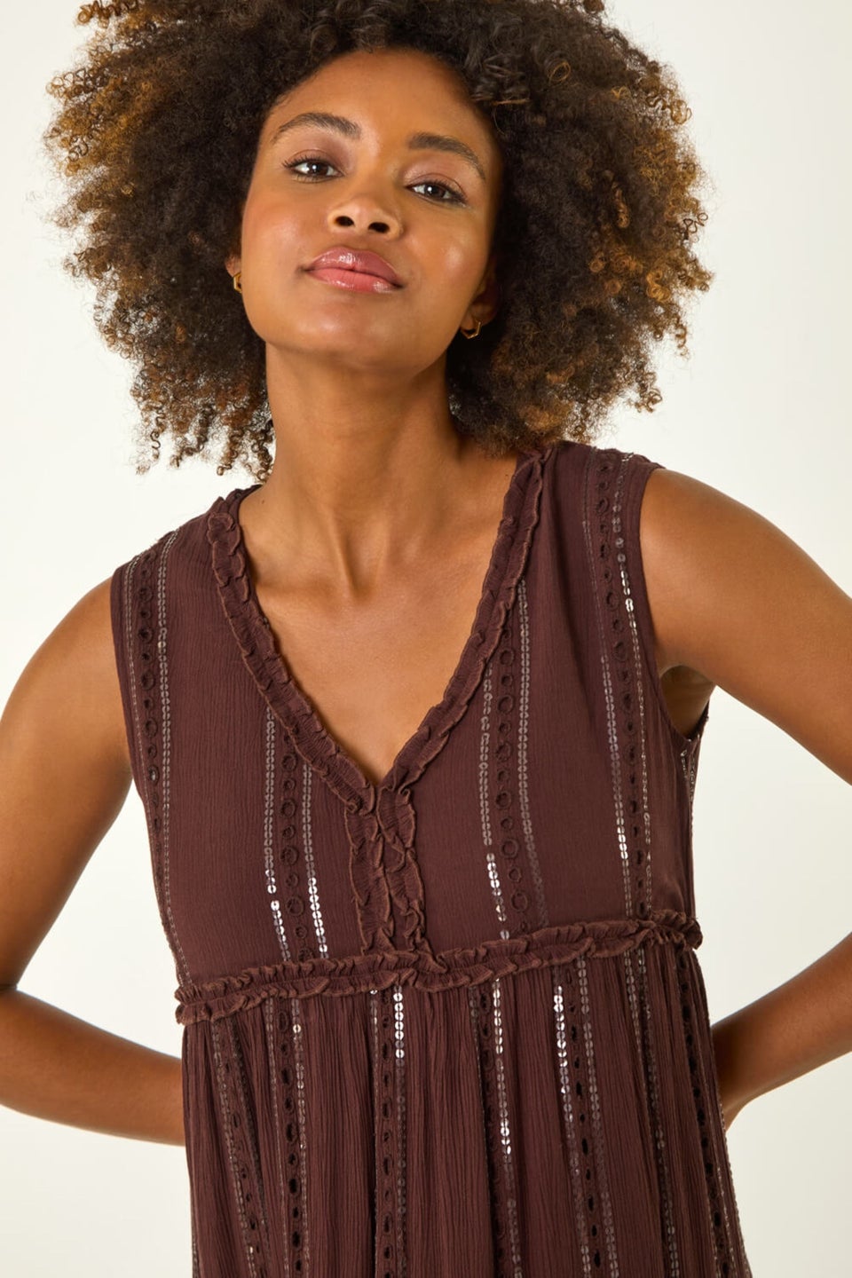 Roman Chocolate Sequin Tiered Maxi Dress