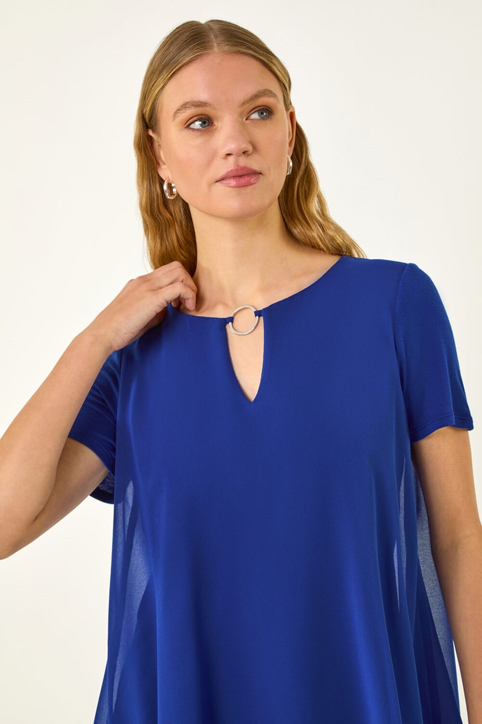 Roman Royal Blue Ring Front Chiffon Overlay Top