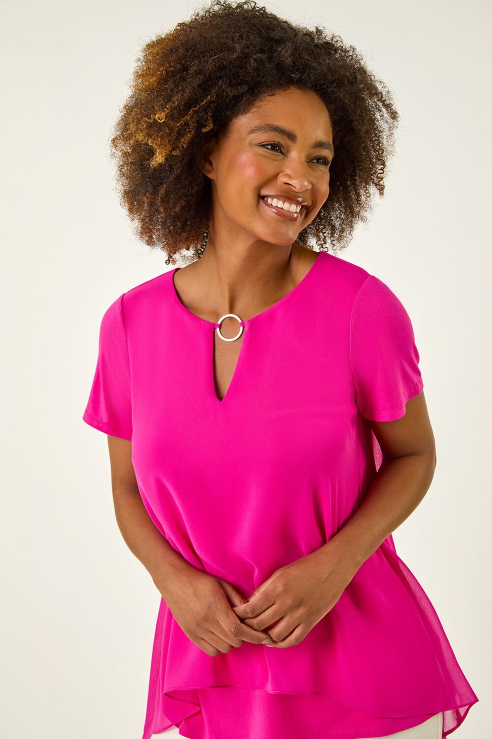 Roman Cerise Ring Front Chiffon Overlay Top