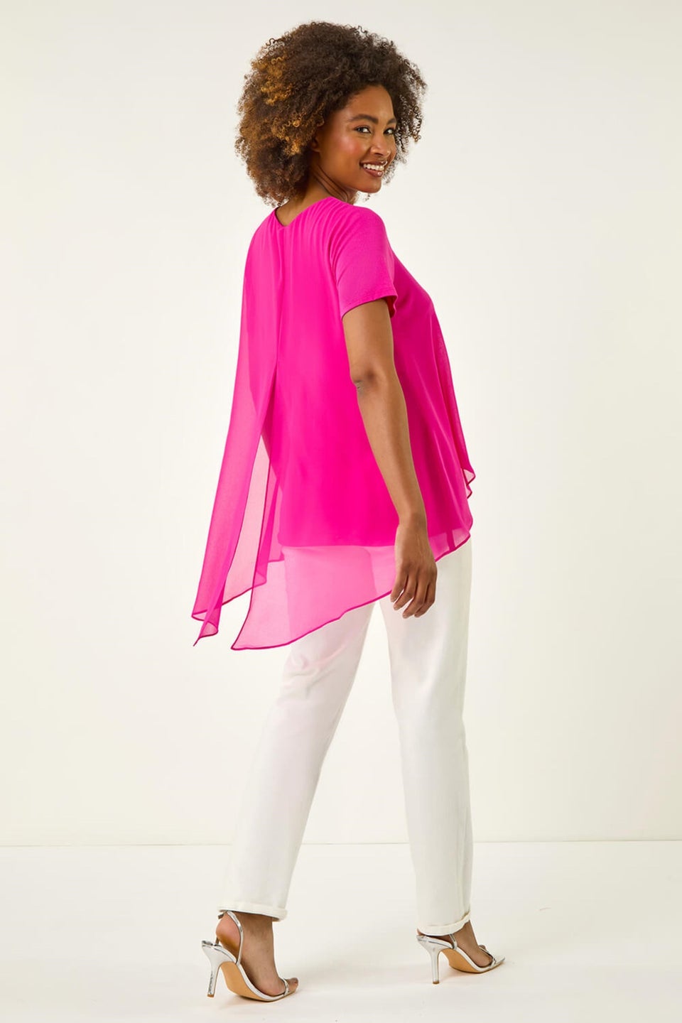 Roman Cerise Ring Front Chiffon Overlay Top