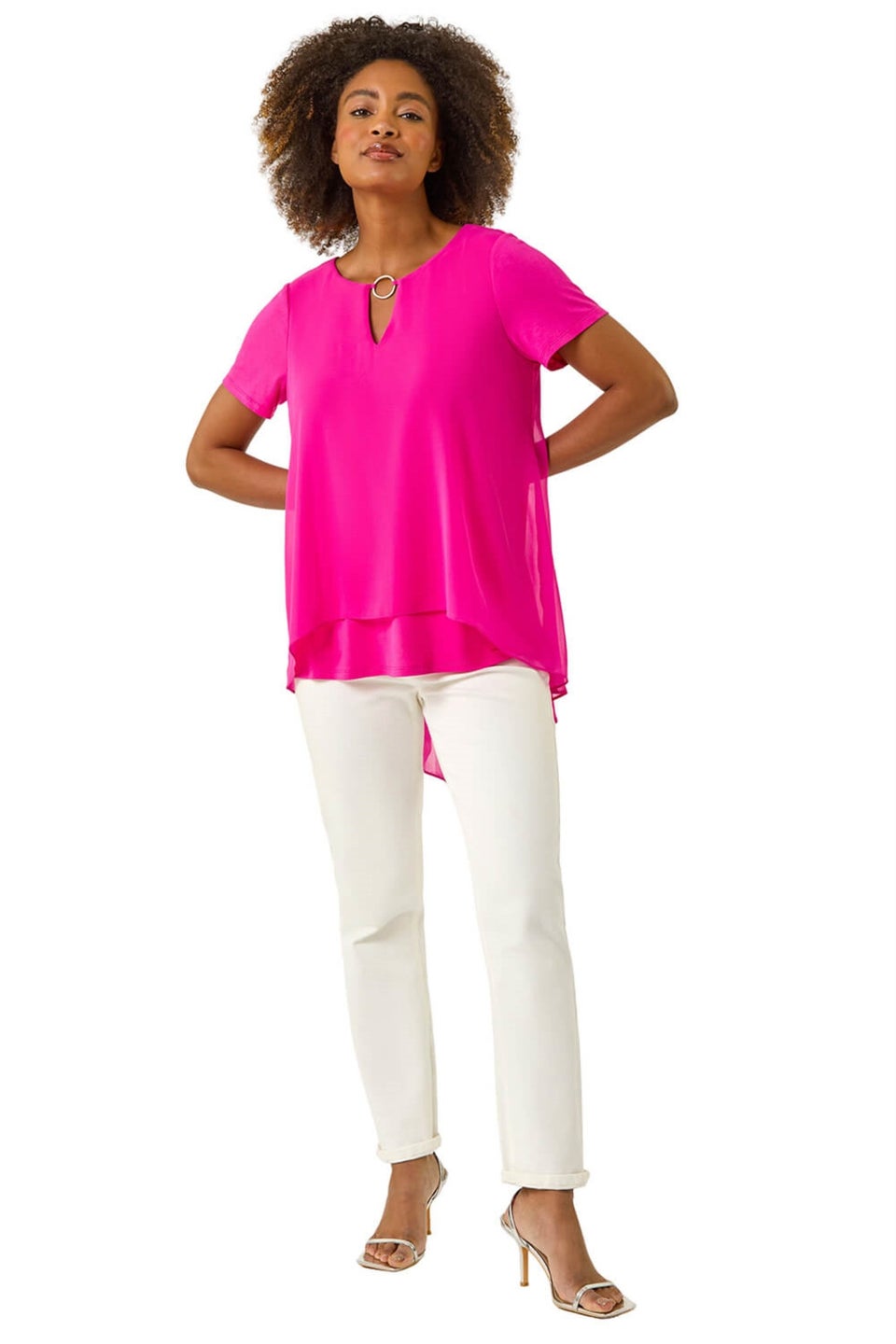 Roman Cerise Ring Front Chiffon Overlay Top
