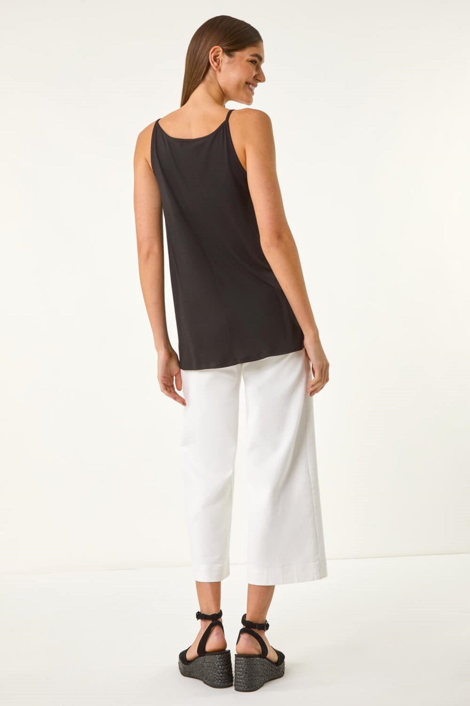 Roman Black Lace Trim Cami Stretch Top