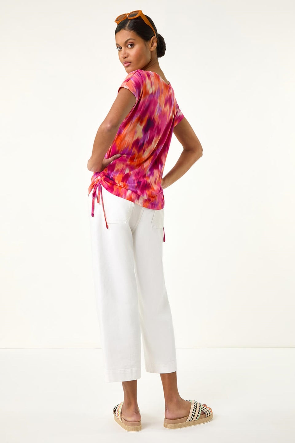Roman Fuchsia Abstract Print Side Tie Detail Top