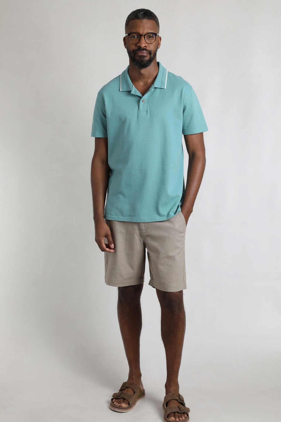 Weird Fish Pale Blue Powell Textured Polo Shirt