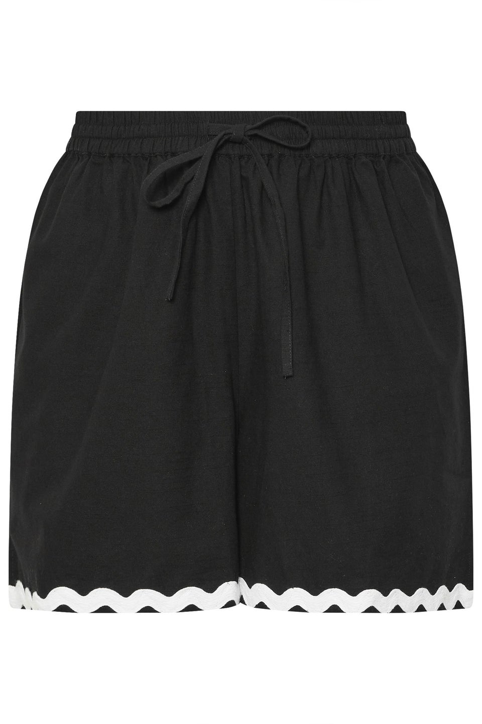Yours Curve Black Contrast Swirl Embroidered Hem Shorts